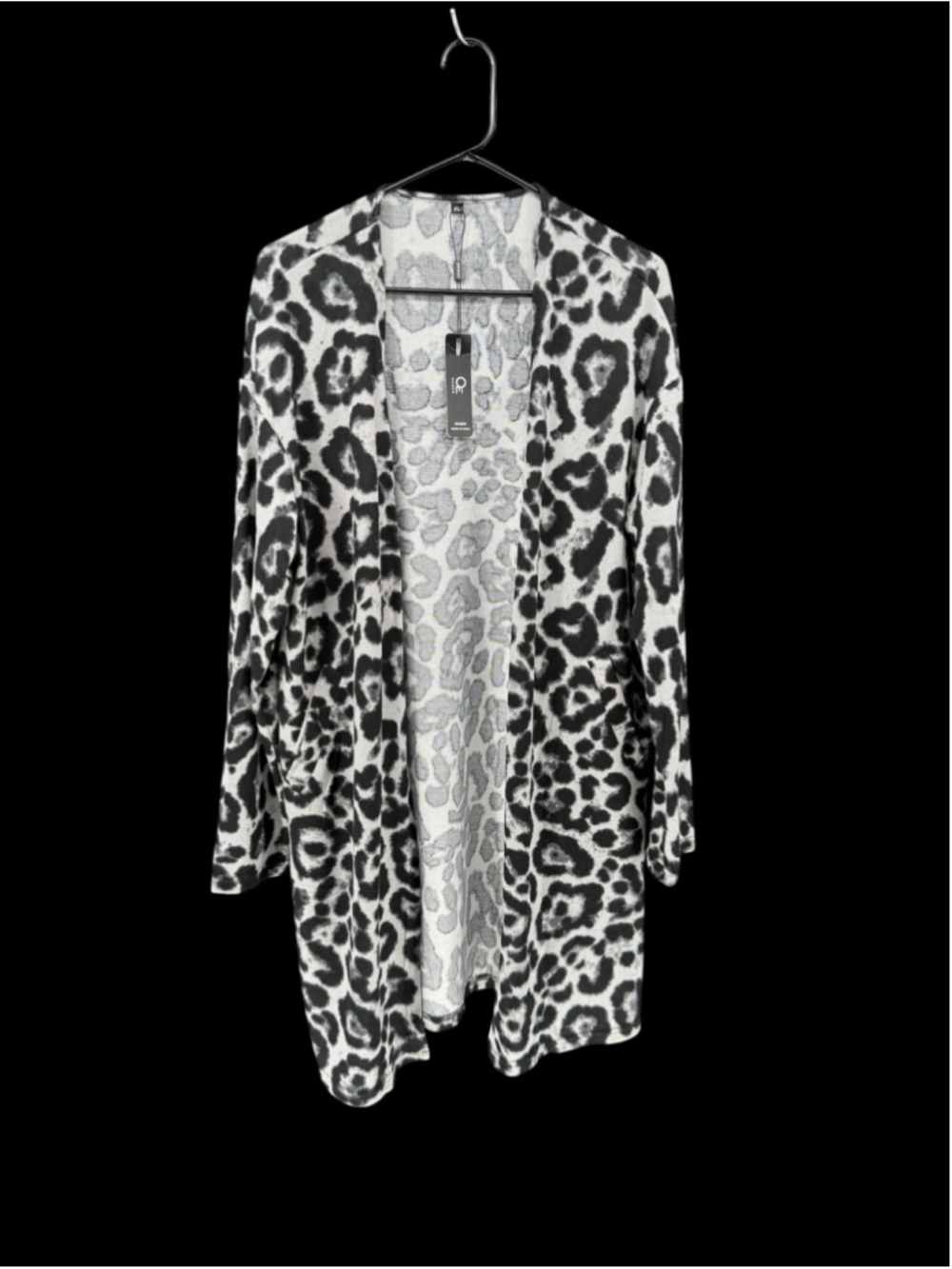 Women's OUGES Leopard Print Cardigan Sweater, XL, White and Black
